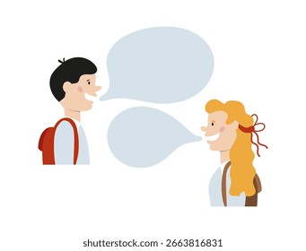Pareja de alumnos con el personaje del avatar de la burbuja del habla