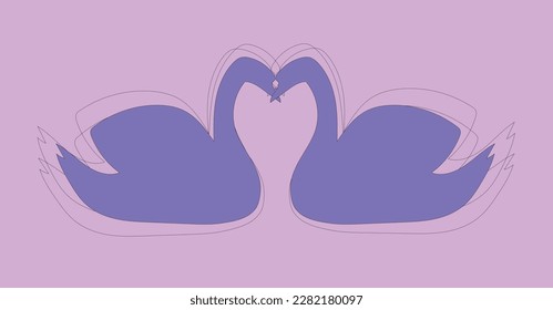 couple of purple swans with outlines