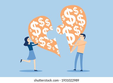 A couple to puzzle heart and finance, Vector illustration in flat style