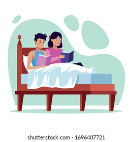 couple in quarentine bedroom scene vector illustration design