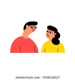 Couple is quarrel. Vector illustration on white background.