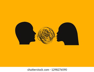 Couple quarrel, verbal aggression, cursing man and woman icon. Vector illustration