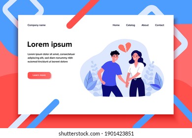 Couple quarreling and breaking relationship. Heart, pain, boyfriend flat vector illustration. Divorce and aggression concept for banner, website design or landing web page