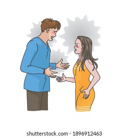 Couple quarreling. Love problems concept of husband and wife couple. Angry  quarrel and conflict. Hand drawn style vector illustrations..