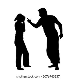 Couple quarreling and shouting silhouette vector illustration isolated on white background. Break up concept.