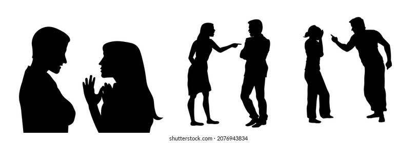 Couple quarreling silhouette vector illustration isolated on white background. Break up concept.