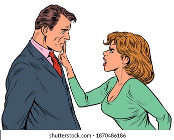 Couple quarreling, woman and man. Husband and wife scandal. Pop art retro illustration vintage kitsch 50s 60s style