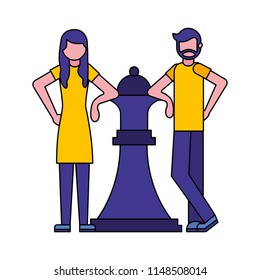 couple with queen chess piece isolated icon