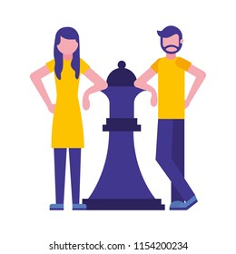 couple with queen chess piece isolated icon