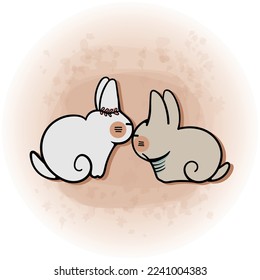 Couple Rabbit Lovers Romantic for Valentines Day Celebration Decoration Vector Graphics 02