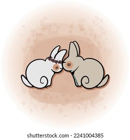 Couple Rabbit Lovers Romantic for Valentines Day Celebration Decoration Vector Graphics 04