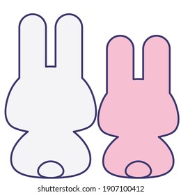 Couple of rabbits from behind isolated on a white background. Flat design for poster or t-shirt. Vector illustration