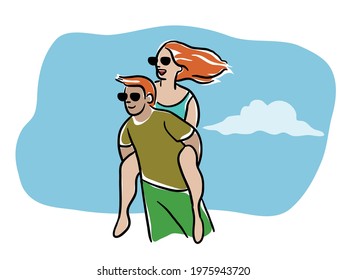 couple race cartoon  Illustration vector isolated