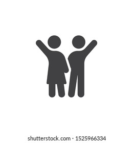 Couple with raised hands vector icon. filled flat sign for mobile concept and web design. People relationship glyph icon. Symbol, logo illustration. Vector graphics