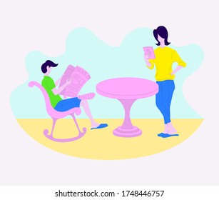 a couple read the news through their newspaper and tablet flat illustration style