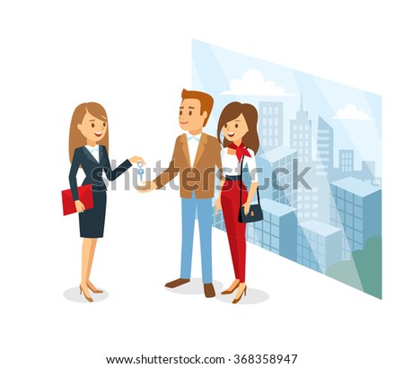 Couple and real estate agent make an agreement 