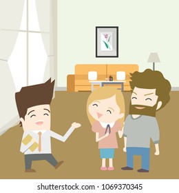 A couple with real estate agent visiting house for sale