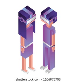 couple with reality virtual mask isometric