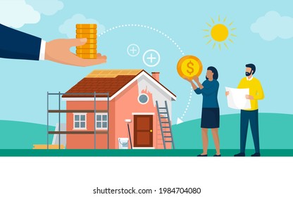 Couple receiving a home improvement grant or loan and doing a home renovation - Shutterstock ID 1984704080