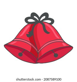 Couple of red Bells in doodle style. Christmas Jingle Bell. Christmas and New Year items. Holiday decoration elements for design, greeting card, posters, postcard. Trendy elements  isolated on white 