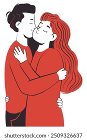 Couple in Red Clothes. Flat Vector Illustration