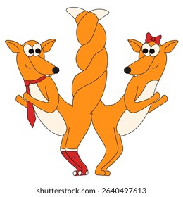 Couple of red fox. Vector illustration of funny animal in love. Cute cats isolated transparent background. EPS 10