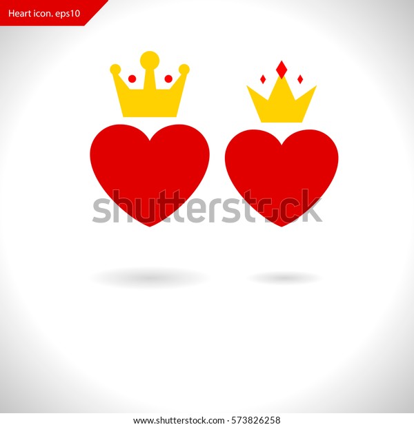 Couple Red Hearts King Queen Crown Stock Vector Royalty Free