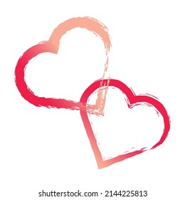 Un par de corazones vectoriales delineados de rojo sobre fondo blanco. Esbozo de Doodle para el día de San Valentín, bodas y dibujos románticos de amor ilustraciones vectoriales