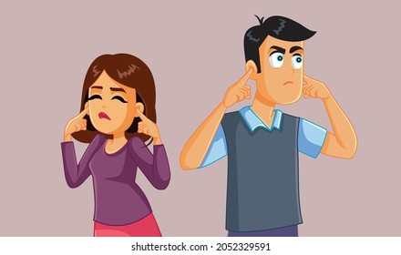 
Couple Refusing Communication Having Problems Vector Cartoon. Wife and Husband sulking being upset ignoring each other 
