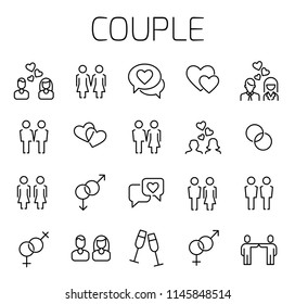 Couple related vector icon set. Well-crafted sign in thin line style with editable stroke. Vector symbols isolated on a white background. Simple pictograms.