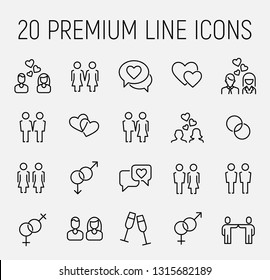 Couple related vector icon set. Well-crafted sign in thin line style with editable stroke. Vector symbols isolated on a white background. Simple pictograms. 