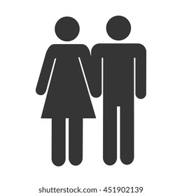 Pareja y relación aislado icono plano en colores blanco y negro, Ilustración vectorial.