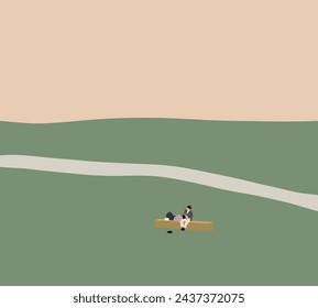 Couple relax on bench in a park during holiday vacation. Happy healthy relationship. Autumn, love, togetherness. Romantic date.