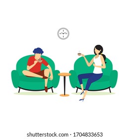 a couple relaxing at home having tea or coffee party, people relaxing and leisure quarantined at home design illustration vector concept