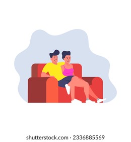 Couple relaxing on couch simple flat vector character illustration