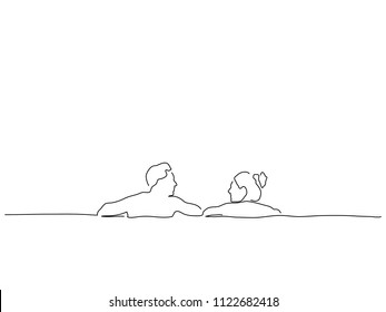 Couple relaxing in the pool  line drawing, vector illustration design. Holidays collection.