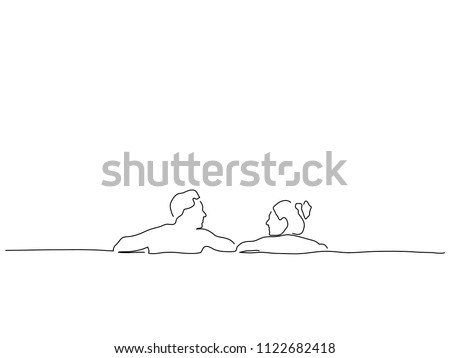 Couple relaxing in the pool  line drawing, vector illustration design. Holidays collection.