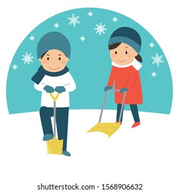 a couple is removing snow