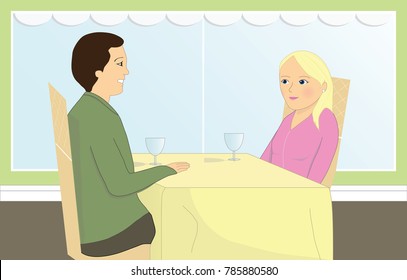 Couple at the restaurant, man and woman sitting at a table