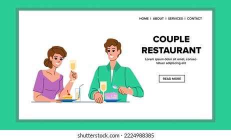 couple restaurant vector. romanti, man, woman date, meal happy, drink young, dinner table, food couple restaurant web flat cartoon illustration