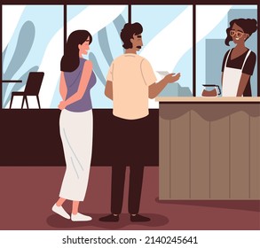 couple in the restaurant with waitress