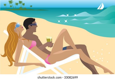 couple rests on a beach