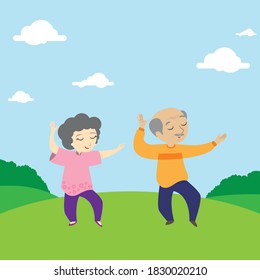 Couple of retired senior doing Tai Chi 
