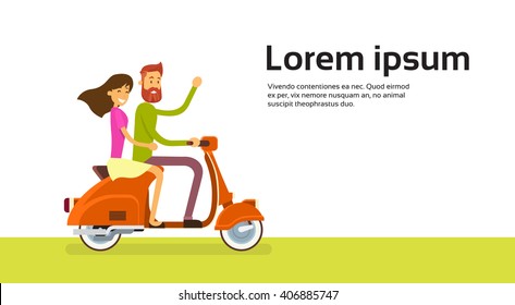 Couple Ride Motorcycle Scooter Flat Vector Illustration