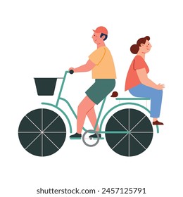couple riding bicycle isolated design