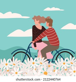 Couple Riding Bicycle On Flowers