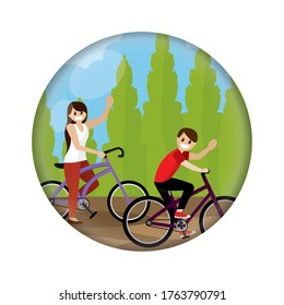 Couple riding a bicycle over a natural landscape. Bike trips - Vector