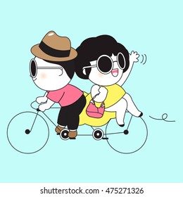 Couple Riding Bike Character Card illustration