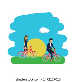Couple riding bike design, Vehicle bicycle cycle lifestyle sport and transportation theme Vector illustration