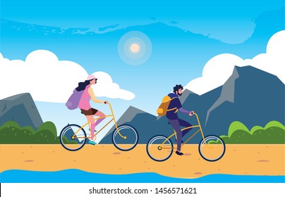 couple riding bike in the landscape